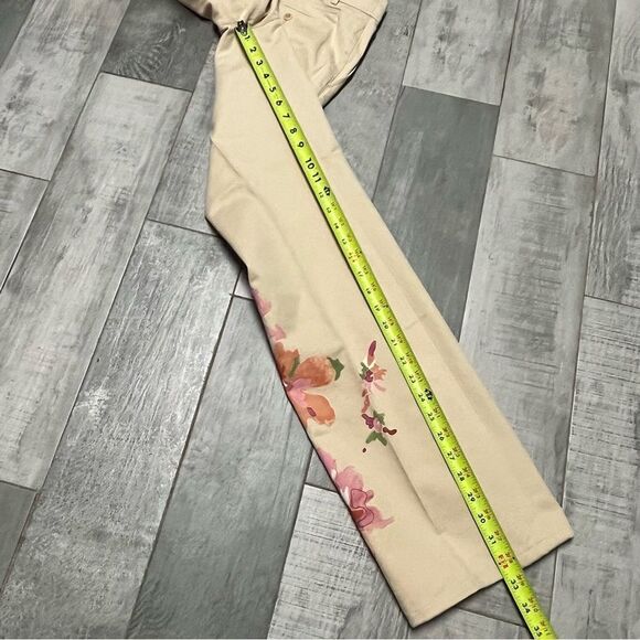 90s Y2K Dana Buchman Cream Pink Floral Painted Embroidered Flare Pant 4 Low Rise - Picture 10 of 15